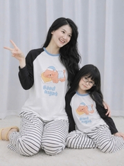 SET1020-Set quần áo đôi mẹ con vải cotton áo cộc quần dài kẻ