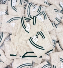 A443- Áo len be viền xanh cổ V nhà máy full tem