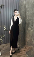 DAM131 -ĐẦM CÔNG SỞ ĐEN PHỐI SƠMI TRẮNG