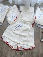 BT941- Bộ xô Muselin viền đỏ cánh tiên màu be