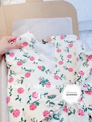 Đầm hoa hồng cổ V 2 lớp đai rời