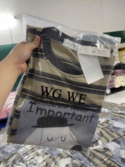 Dam164- Đầm suông cotton màu xanh rêu kẻ ngang in Cún