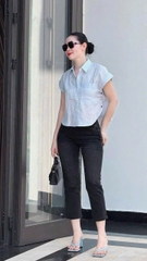 A326- Áo sơ mi cúc màu lệc bên cổ đức chất lien