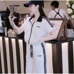 SET731- Set quần áo gió dài tay kéo khoá 2 màu đen trắng