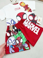 BT273- Bộ MARVEL trắng đỏ áo cotton mix quần cua bé trai