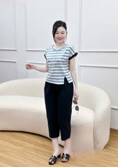 Set729-Set mặc nhà áo thun giấy phối quần lửng pha gió cạp chun