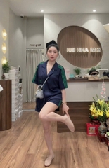 Set723- Set bộ pijama viền be- than chất mì lì hình in