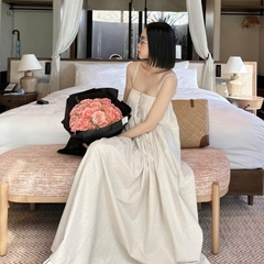 ☘️Dam161-  VÁY maxi lien  LI CÚC TRAI CHUN SAU 2 màu trắng- đỏ 🌷