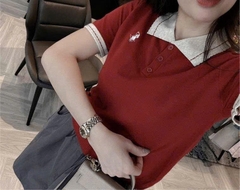 A434- Áo len đỏ thẻu viền be hàng Quảng Châu