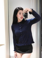 A427- Áo len dệt kim dài tay phối viền 2 màu xanh than và kẻ ngang