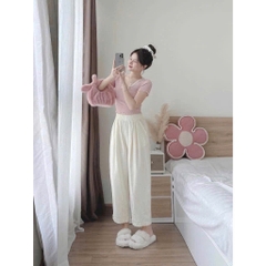 Set492- Set áo len mongtoghi hồng mix quần lien chân ren màu b e