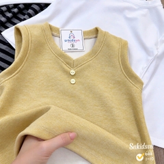 damgai23-set 3 món áo giLe vàng phối quần kẻ loe kèm áo thun trắng cho bé gái 12-33kg)