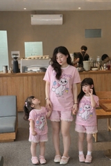 set911- Set me con hồng quần viền ren có sz nhỡ