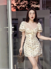 Đầm be thêu hoa cup ngực 2 lớp