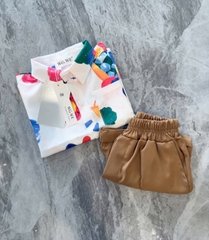 BT480- Bộ sơ mi đũi CAM Xanh mix quần kaki bé trai