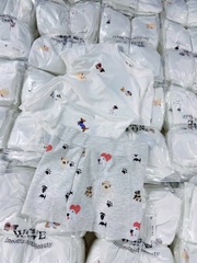 Set632- Bộ cotton zip trắng in cún dáng cộc