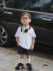 BT853-Bộ áo polo trắng phối quần short thêu ngựa cho bé 9-26kg