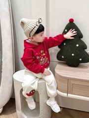 Bt702- Bộ nỉ Noel mũ bông trẻ em màu đỏ b e