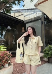 Set674- Set kẻ thêu tặng kèm túi dáng cộc 3 màu