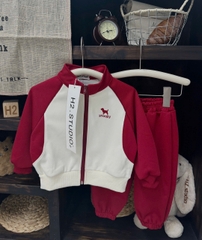 BT735- Bộ nỉ bé trai áo khoác kéo khoá phối quần chun bo ống 2 màu đen đỏ