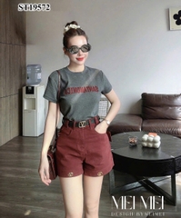 Set664- Set áo phông Stand mix short jeans đỏ mận