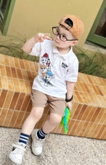 BT504- Bộ polo cotton cứu hộ mix quần ghi nhạt kaki chun