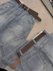 QUAN015-QUẦN JEANS SUÔNG RÁCH 1 BÊN MÀU NHẠT