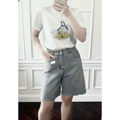 SET732- Set áo thun trắng in mèo phối quần jean lửng