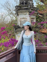 🌿SET499- Set VÁY CV DÚM XÒE 3 TẦNG mix áo dài tay