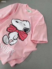 A306- Áo phông Snop smile hồng in dáng suông rộng