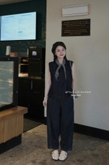 Quan078- Quần baggy jean xanh than viền sọc