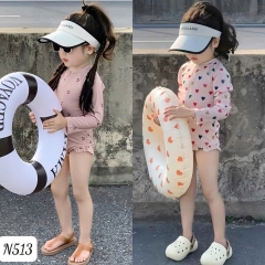BT281- Bộ bơi liền mảnh dài tay bé gái màu hồng( lẻ bộ)