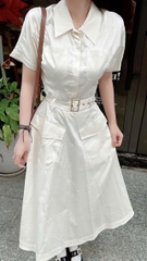 DAM136-Váy maxi dáng dài màu trắng tăng kèm đai