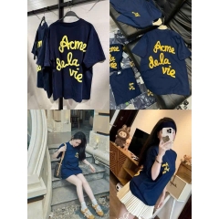 A195-Áo phông ACME chữ in nổi màu than dáng suông