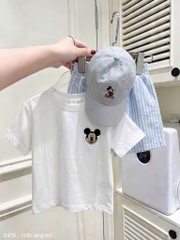[KEM MU] BT1034- Bộ thêu Mickey trắnhg quần sọc xanh cộc