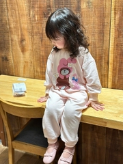 BN186-Bộ nỉ thu đông dài tay bé gái THỎ HỒNG VNXK