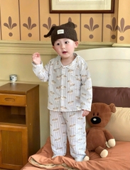 cb413- Combo 2 bộ pijama xanh nhạt 2 viền cổ dài tay