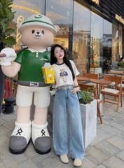 QUAN027-Quần jean ống rộng thêu túi 2 màu xanh trắng dài 100cm