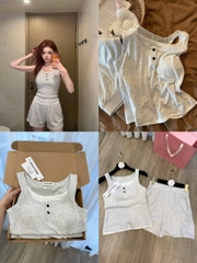 Set886- Set áo ba lô xám sát nách phối quần short có sẵn đệm ngực