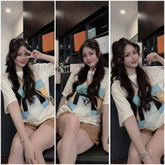 SET493-Bộ cộc  nữ áo thun suông Gc phối quần nỉ cộc