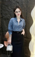 A127-Áo sơ mi kẻ xanh vải đũi lien