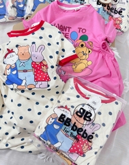 CB297-Combo 2 đầm bé gái dáng nhún eo màu hồng bi chất cotton