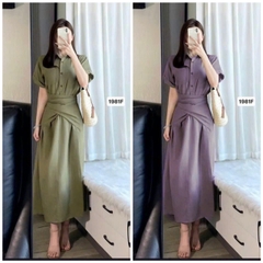 DAM117-Đầm midi nữ dáng dài buộc eo 2 màu xanh tím