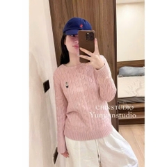 A554-Áo len thừng màu hồng cổ tròn hàng nhà máy đủ tem mác