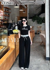 Set333- Set áo len lông thỏ cộc phối quần suông dài