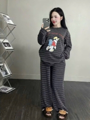 Set818- Set mặc nhà vải díp lông phối kẻ 4 màu mickey