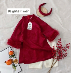 SETKID08-Set áo dài trai/gái tặng kèm mấn màu đỏ