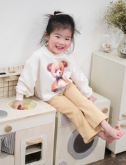 BN159-(8-26kg) Bộ nỉ thu đông bé gái gấu trắng phối quần thun nâu VNXK