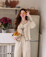 set1034- Set 3 món áo dây có đệm ngực kèm áo khoác và quần suông vải dip lông