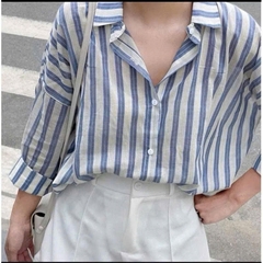 A257-Áo sơ mi kẻ xanh to đũi tằm máy mịn dáng suông